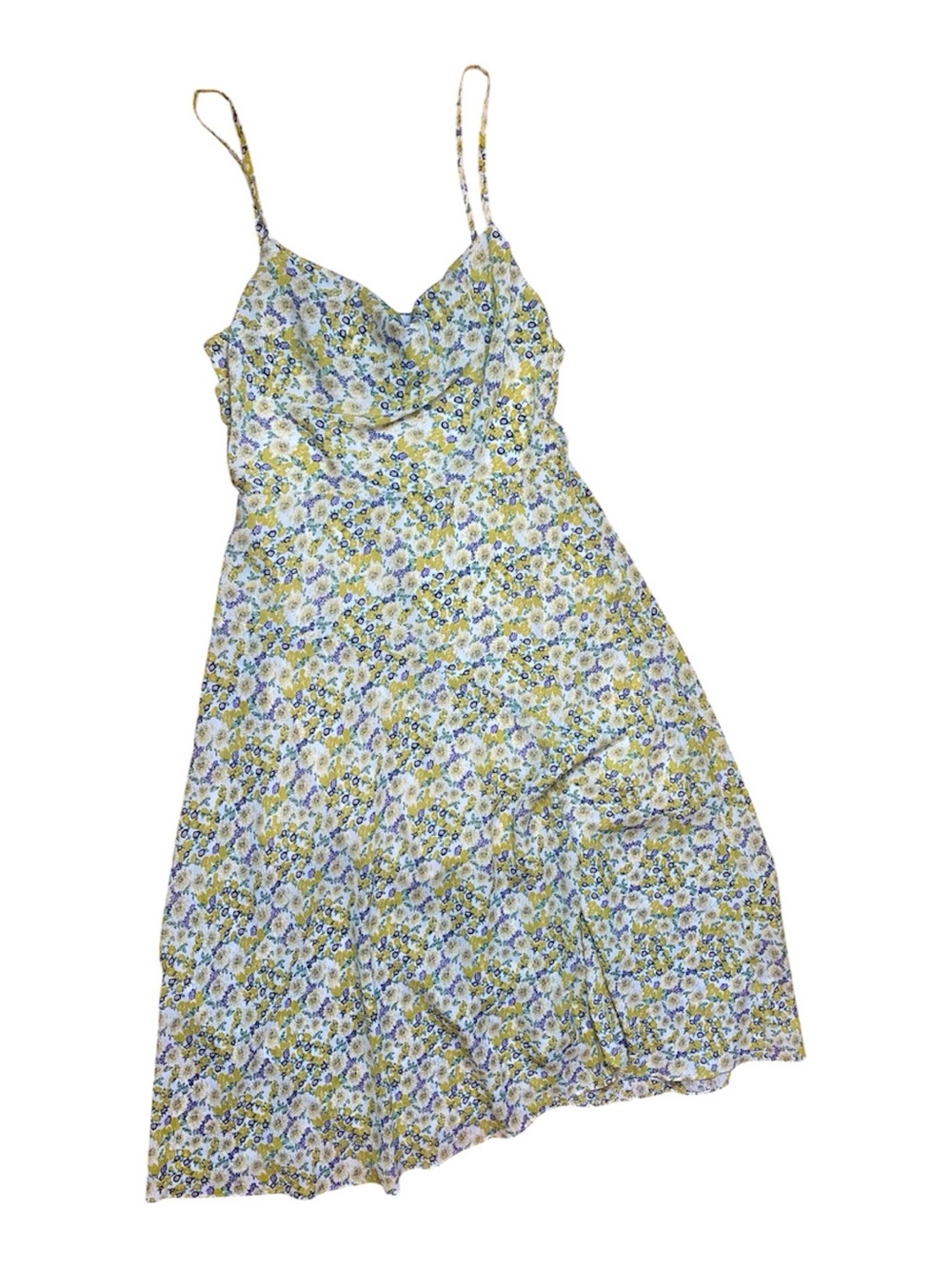 Lush Yellow and Blue Floral Spaghetti-Strap Midi Dress